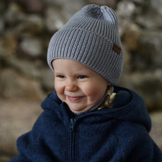 Winter Merino Wool Hat for Kids - Grey