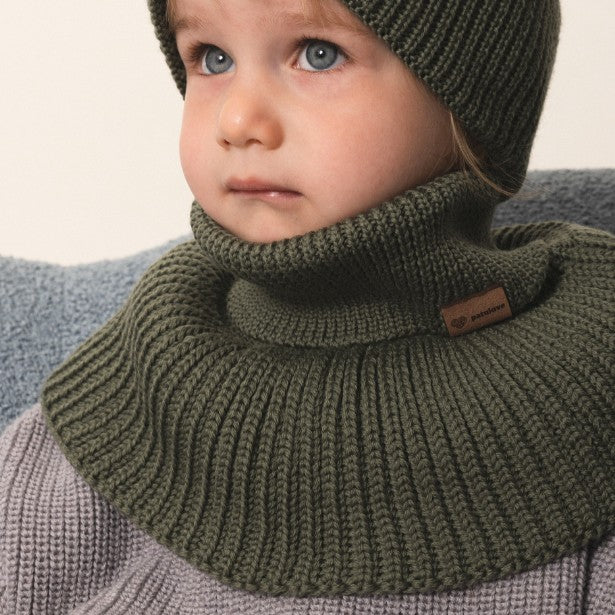 Winter Merino Wool Tube Scarf for Kids - Olive
